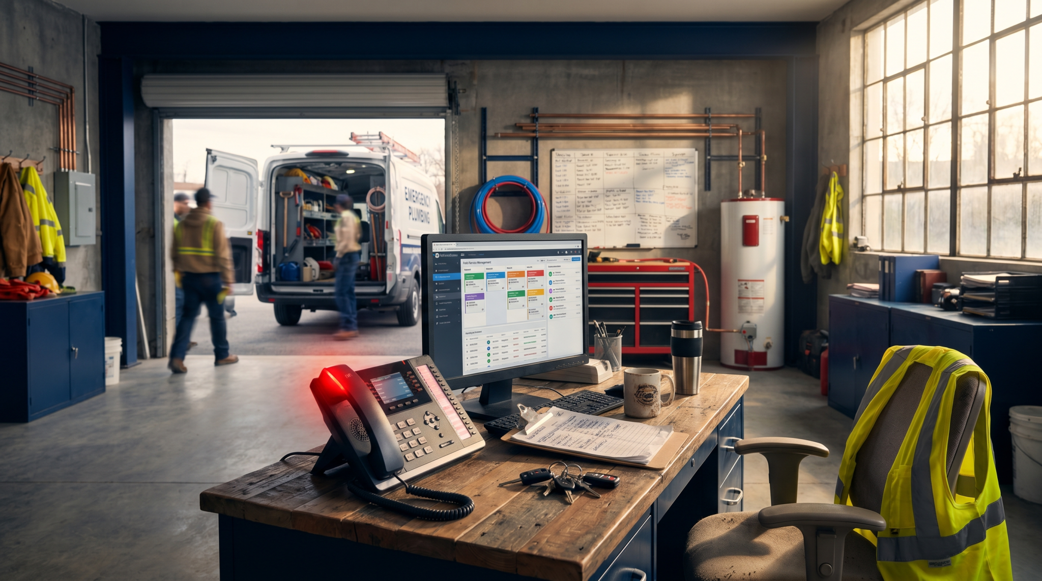 AI agent for plumbing businesses phone ringing with emergency call
