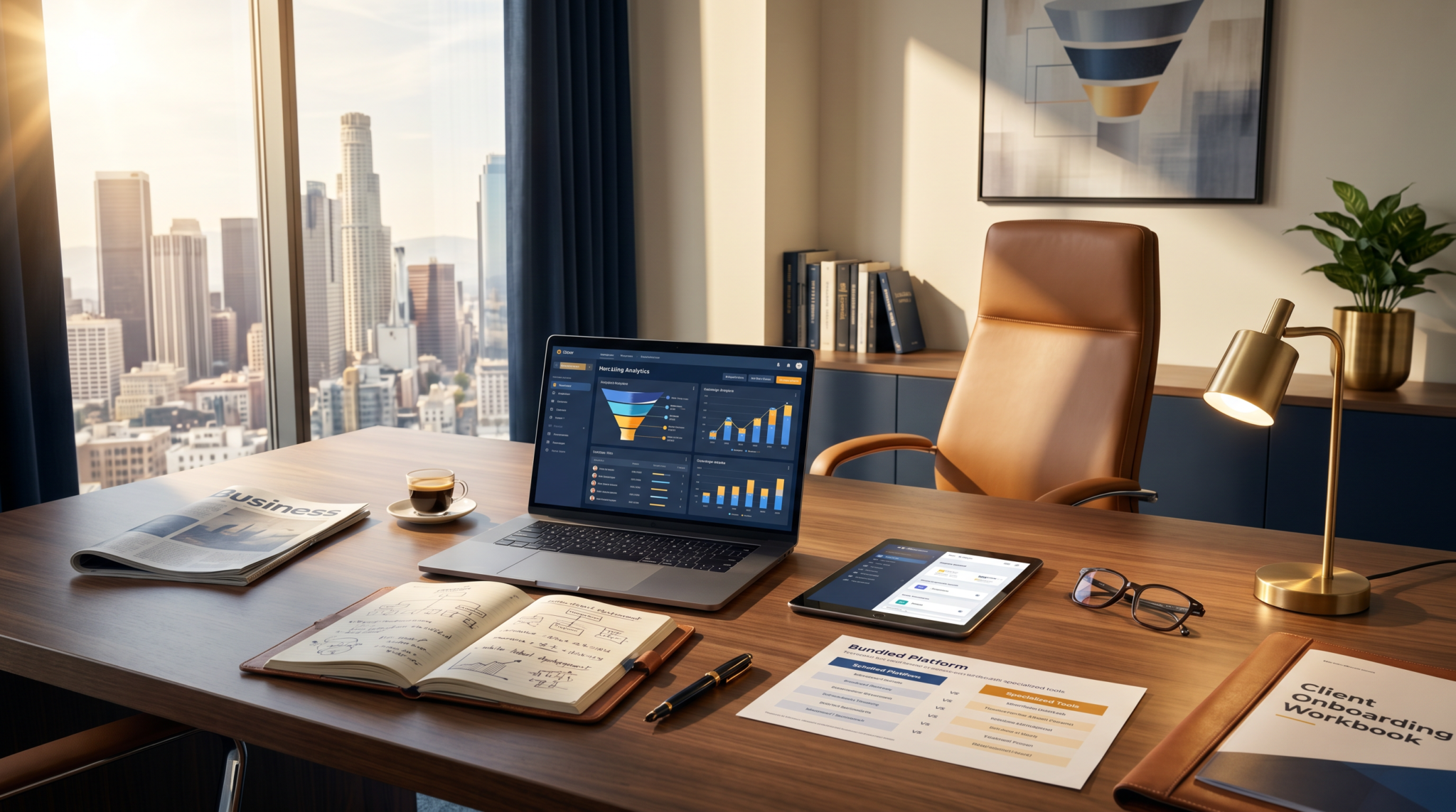 GoHighLevel AI automation workspace with CRM and marketing dashboard