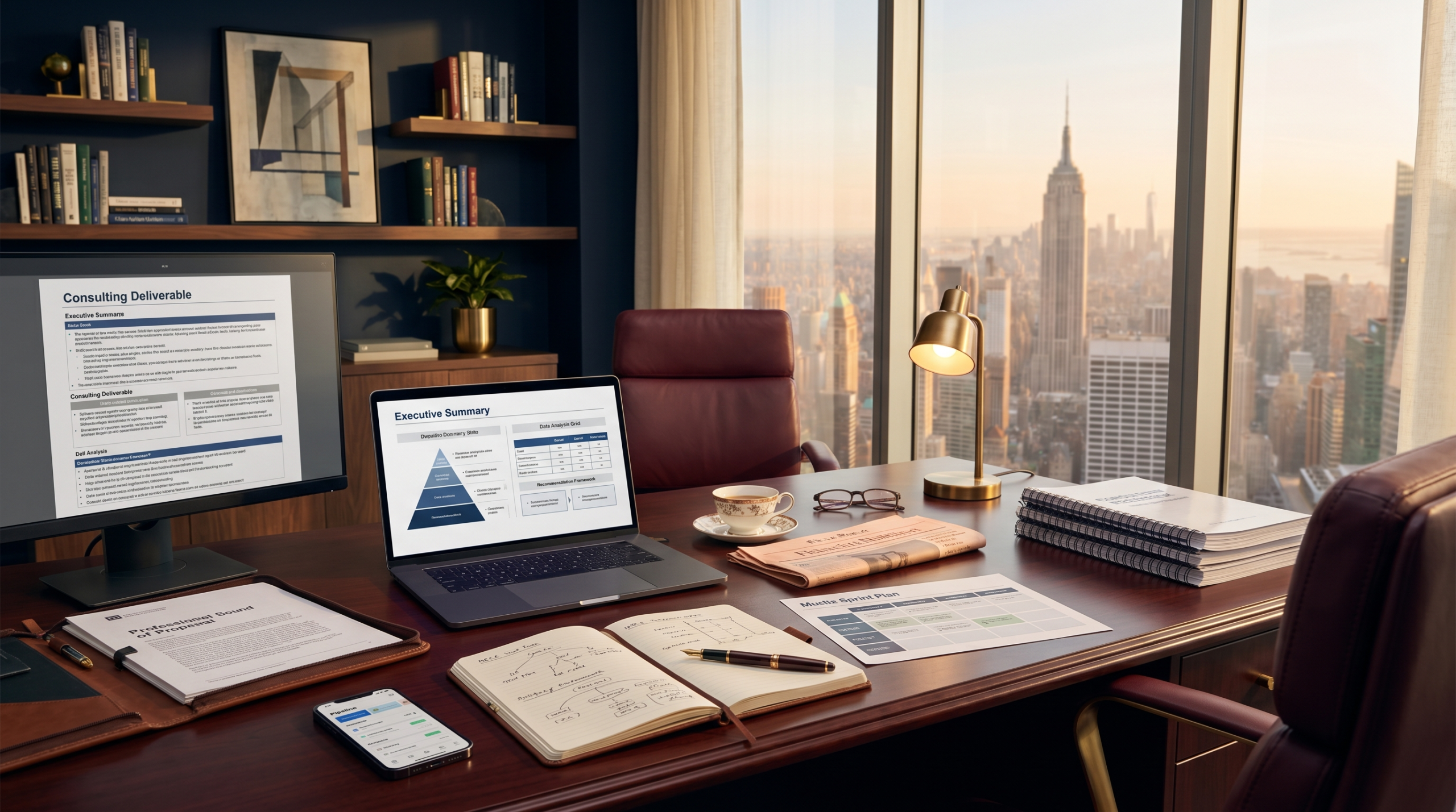 AI consulting for former management consultants workspace with hypothesis-driven analysis and deliverable production