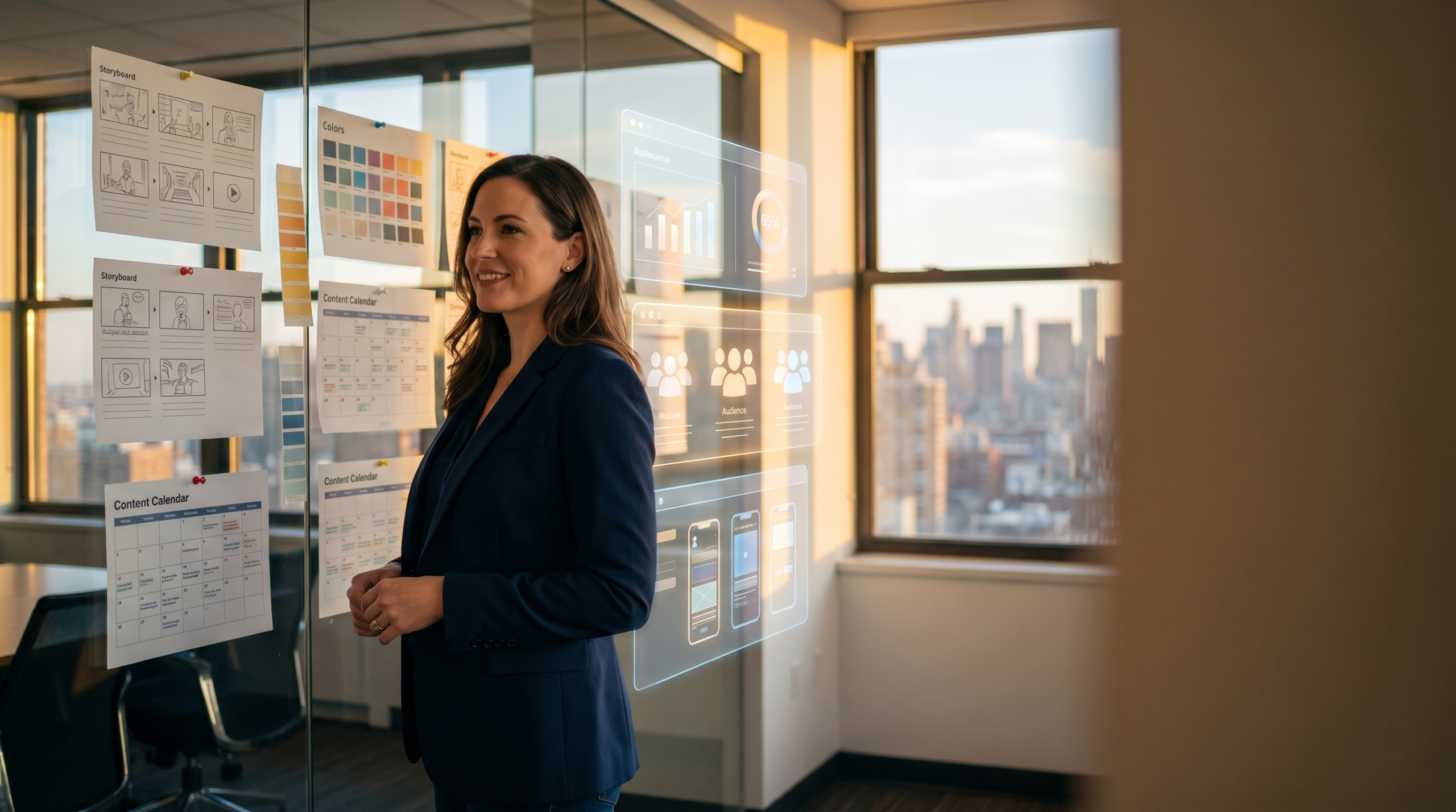 AI consulting for former marketing directors workspace with content campaign architecture and brand asset production