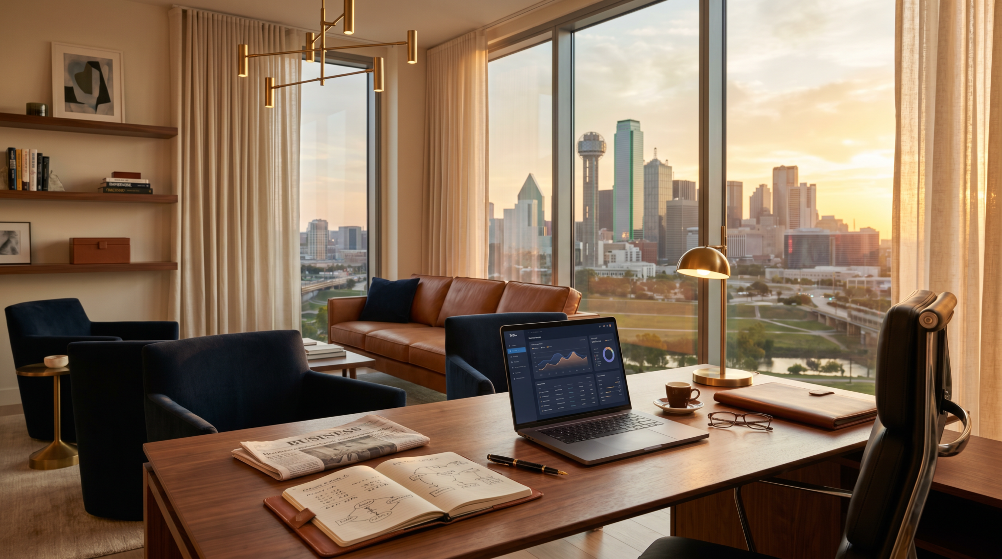 How to start an AI consulting business in Dallas downtown skyline workspace