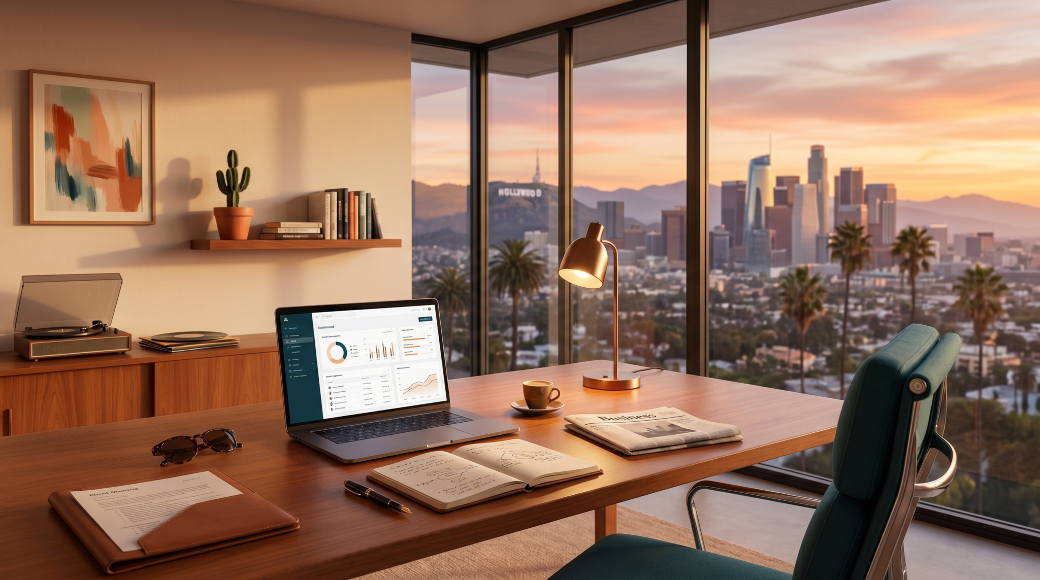 How to start an AI consulting business in Los Angeles downtown skyline workspace