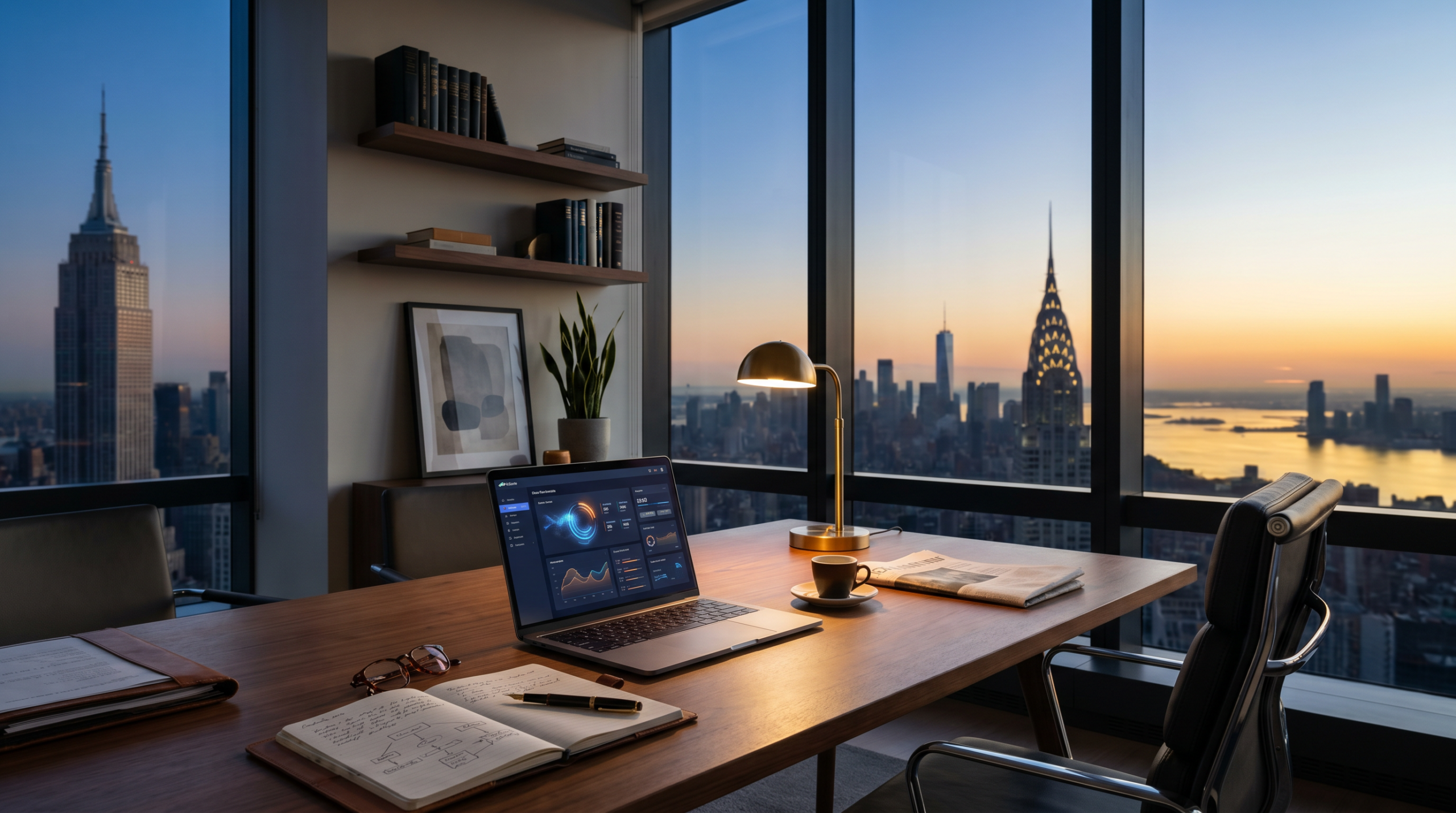 How to start an AI consulting business in New York Manhattan skyline workspace