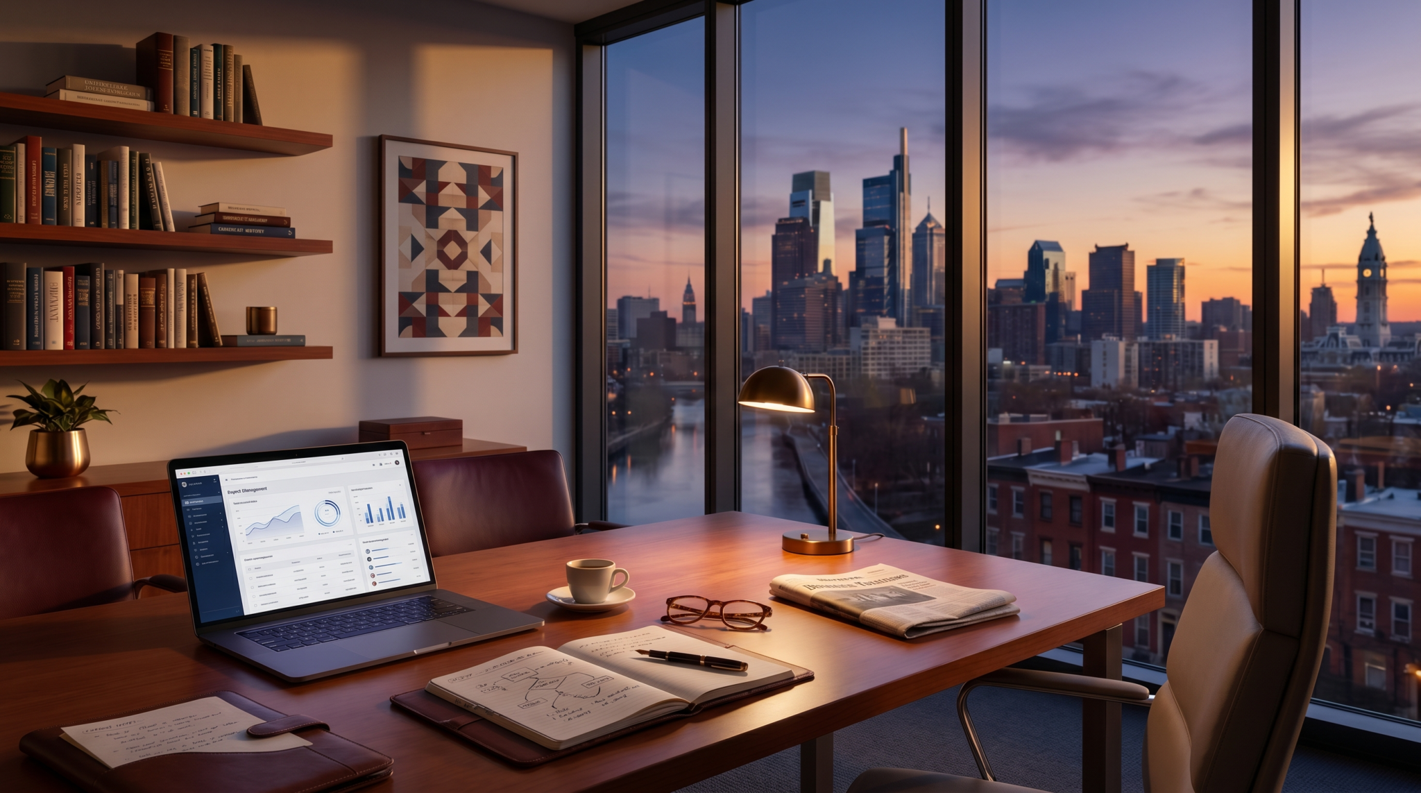 How to start an AI consulting business in Philadelphia downtown skyline workspace