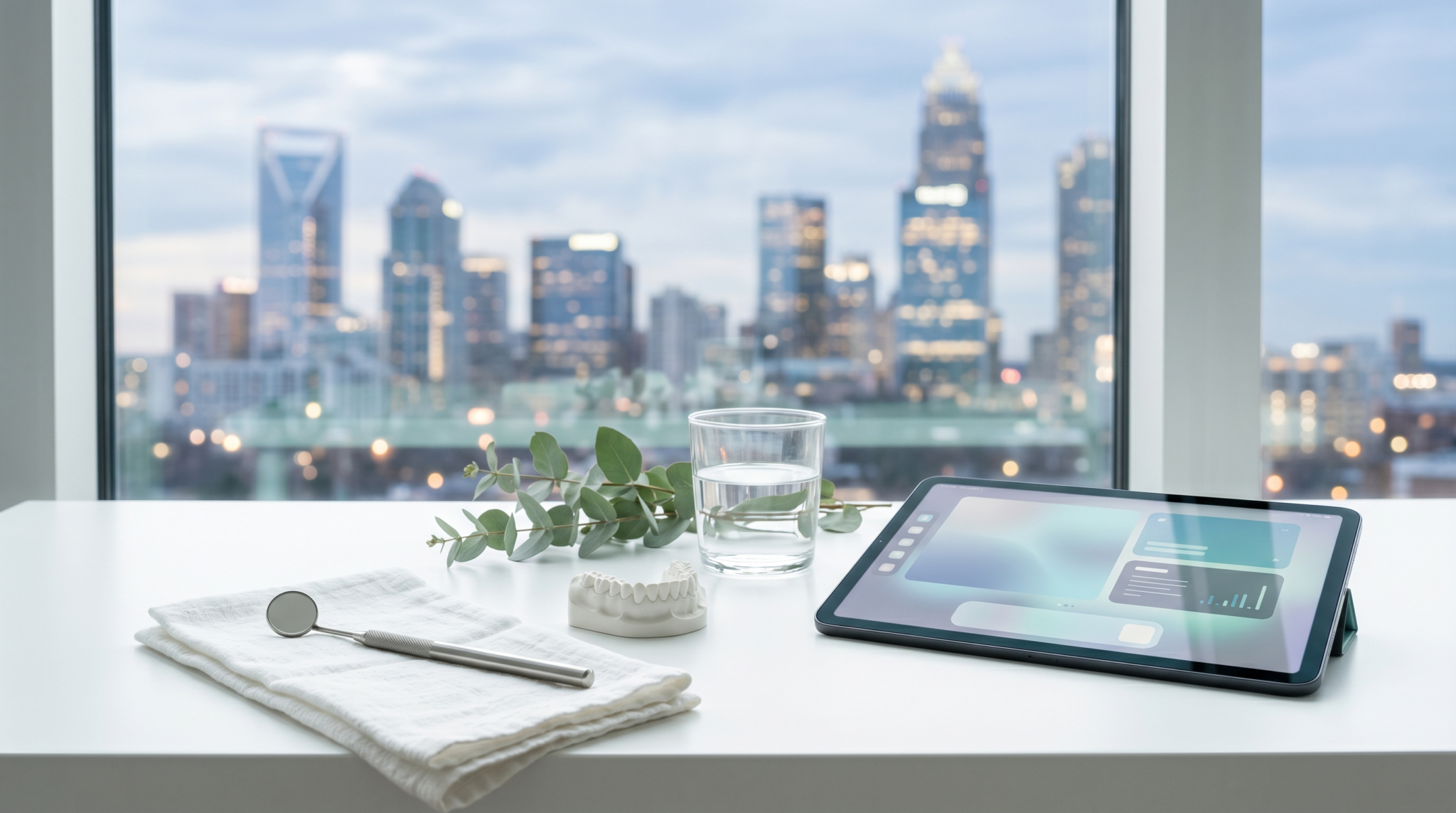 ai agent for dental practices workspace with dental model and scheduling tablet