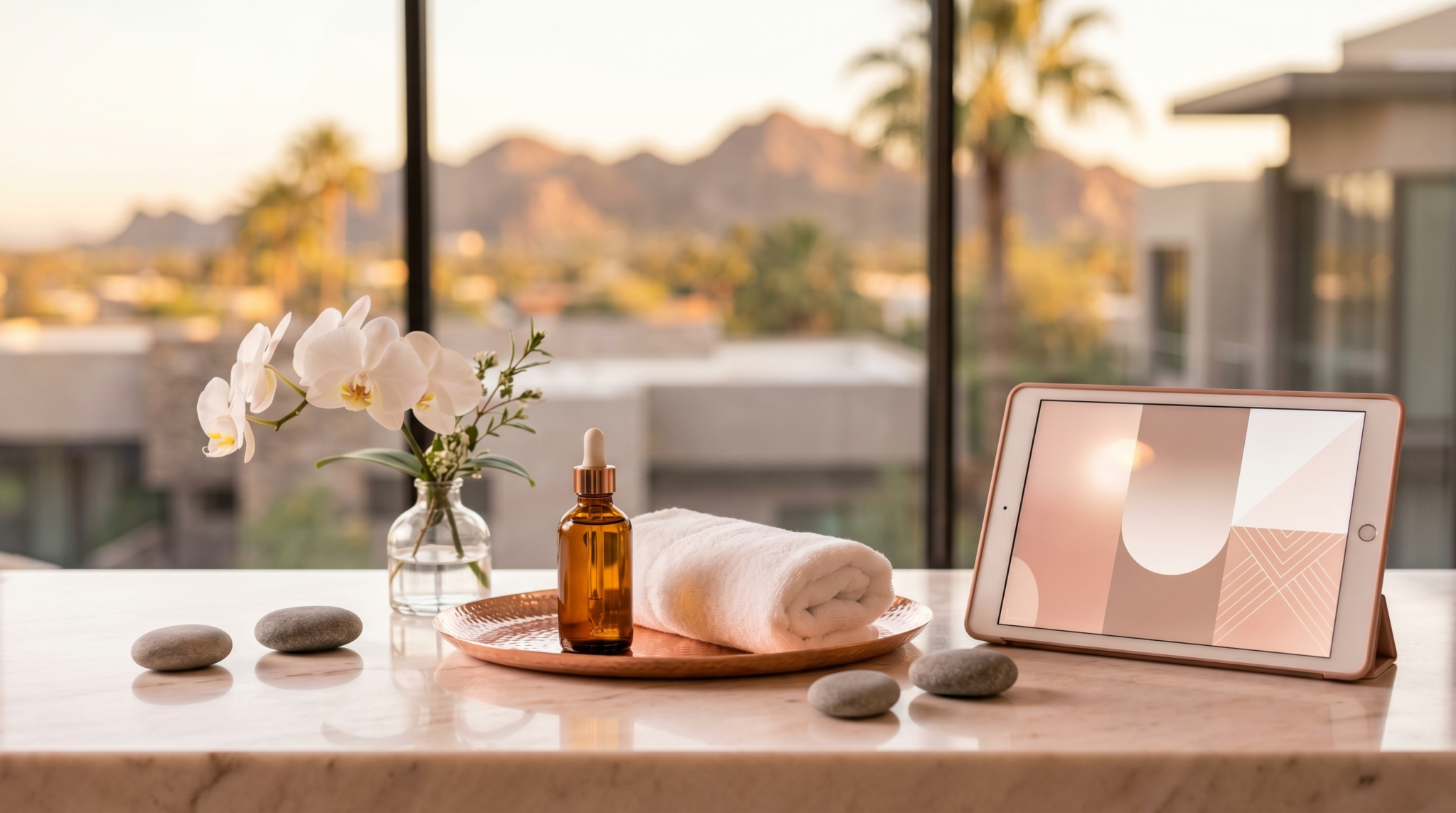 ai agent for medical spas workspace with serum dropper and booking tablet