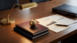 AI consulting business valuation multiples workspace with M&A documents and EBITDA analysis materials