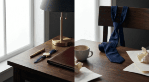 AI consulting for high earners who hate their job workspace showing identity-restoration aesthetic and dual-life imagery