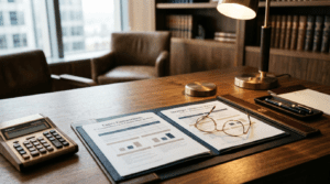 AI consulting LLC vs S corp for high earners workspace with tax planning documents, entity comparison spreadsheet, and CPA consultation materials