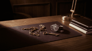 Escape the golden handcuffs AI business workspace with broken chains imagery and liberation aesthetic