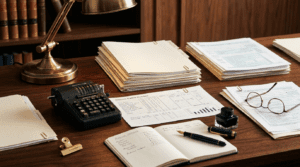 Tax benefits of AI consulting side business workspace with organized tax documents, deduction tracking spreadsheet, and CPA consultation materials