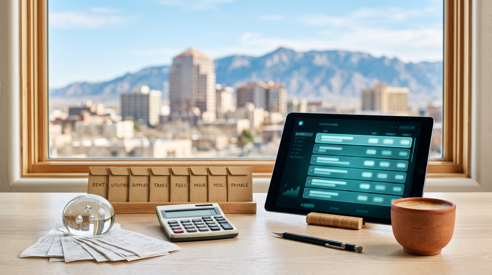 Ai consulting startup costs realistic breakdown workspace with itemized ledger and receipts