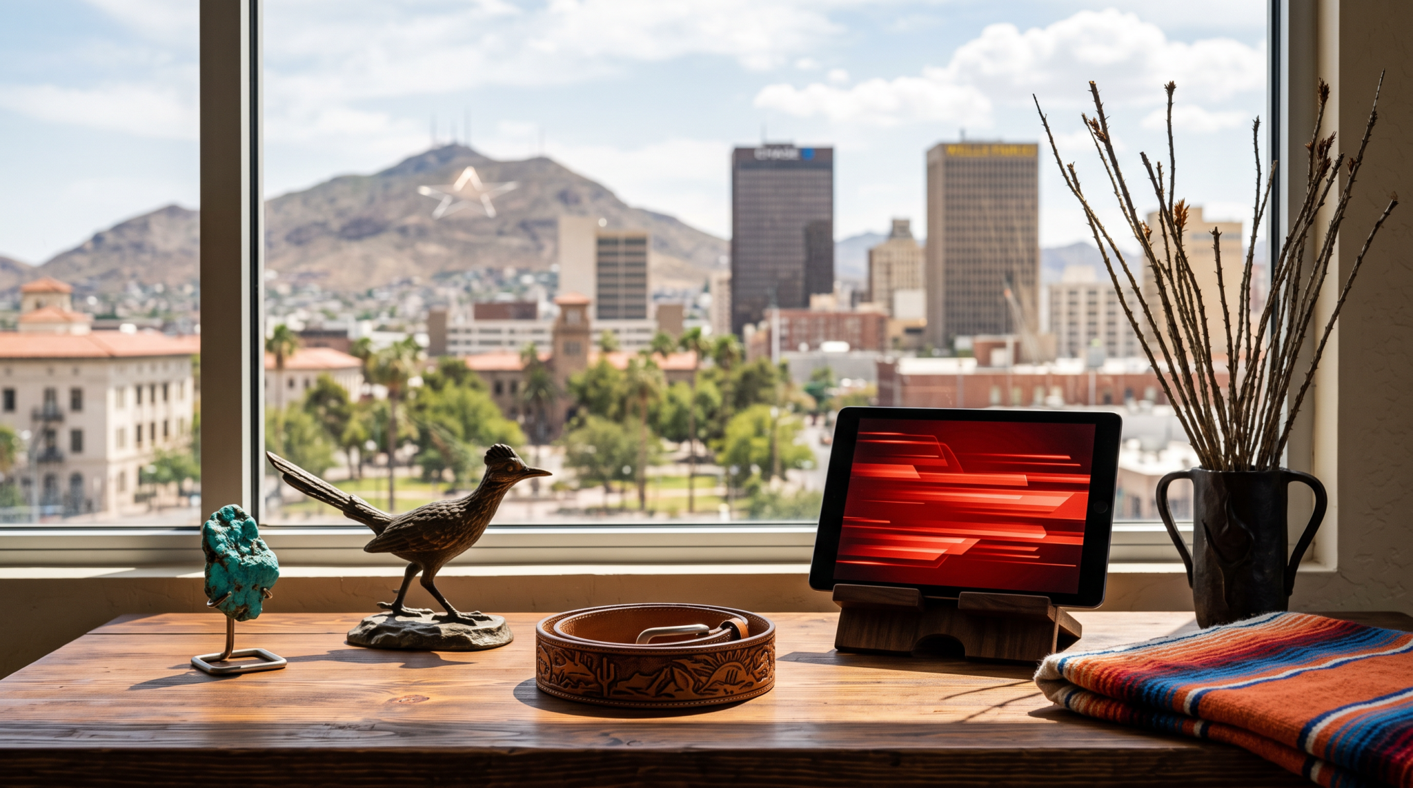 ai consulting fastest niche to monetize workspace with turquoise stone and El Paso skyline