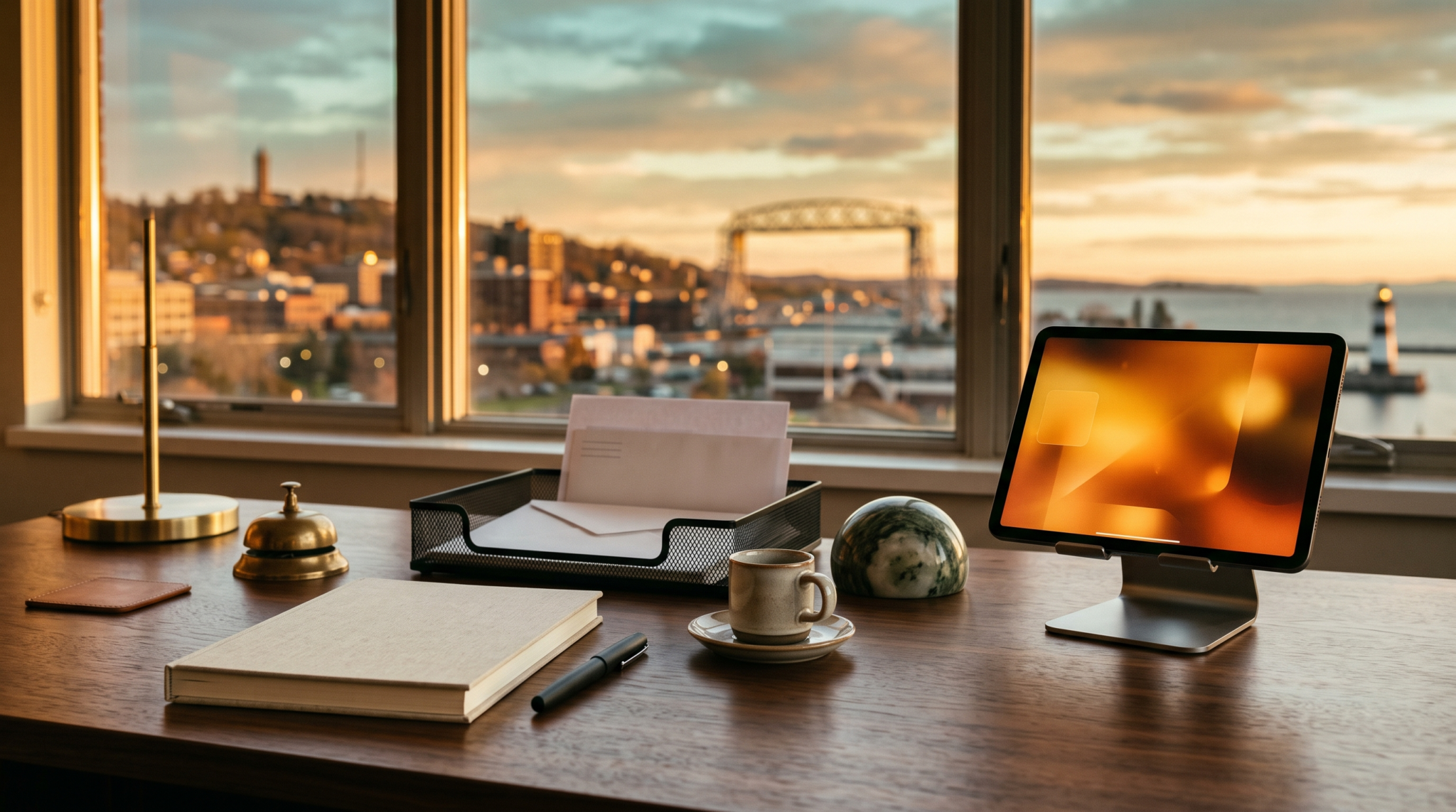 ai consulting first 10k month timeline workspace with Duluth Minnesota skyline