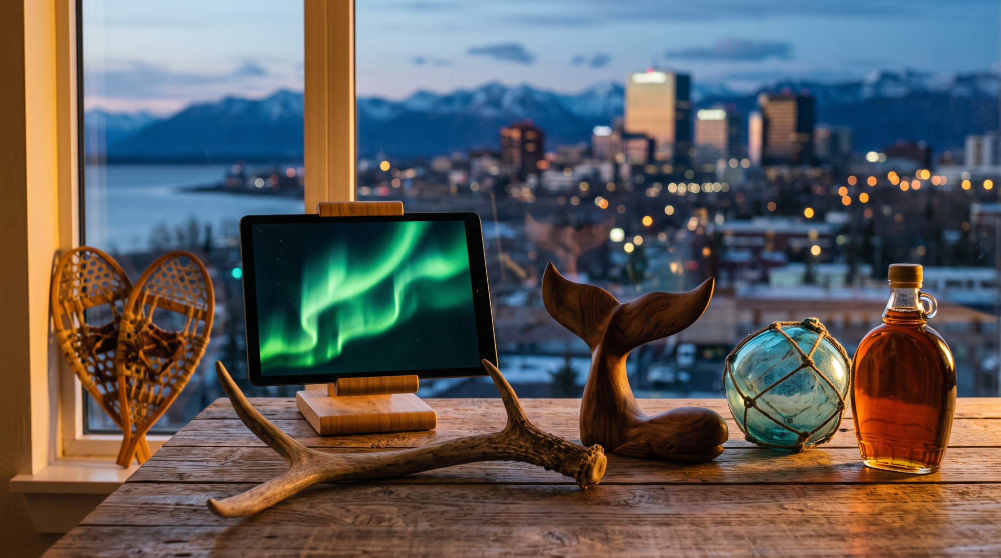 ai consulting first 5k in 30 days workspace with caribou antler and Anchorage skyline
